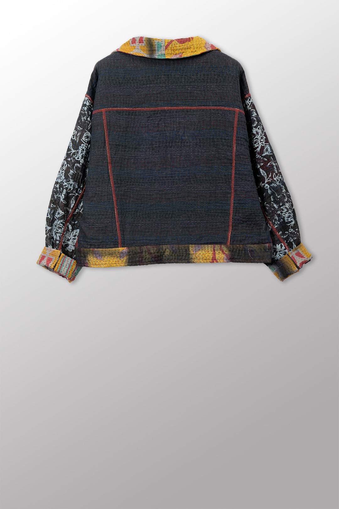VINTAGE COTTON GREY CLAMP TIE DYE KANTHA OVERSIZED TRUCKER JACKET - su4j107-0001s -