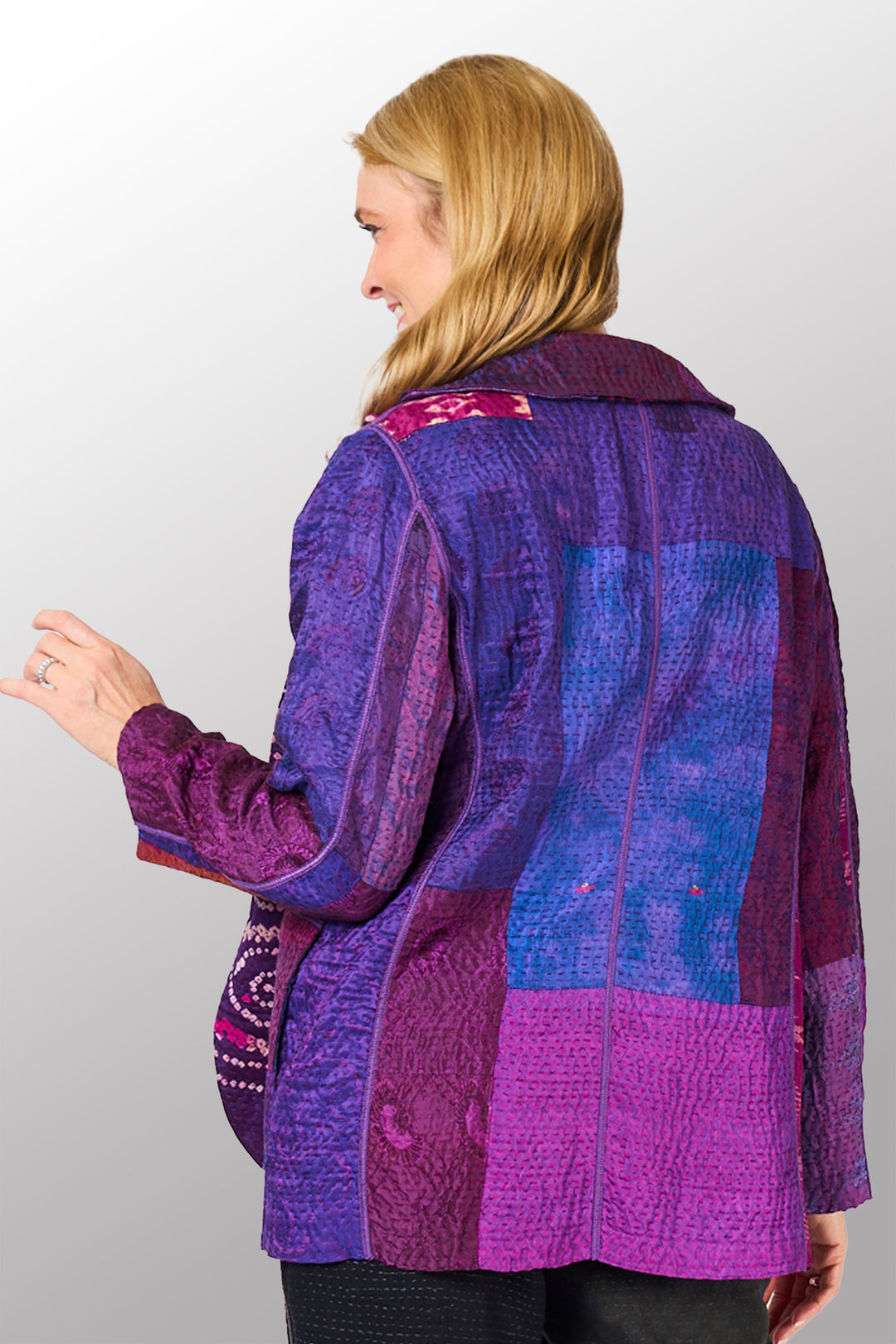 JACQUARD SILK KANTHA BASIC JACKET - js4052-prp -