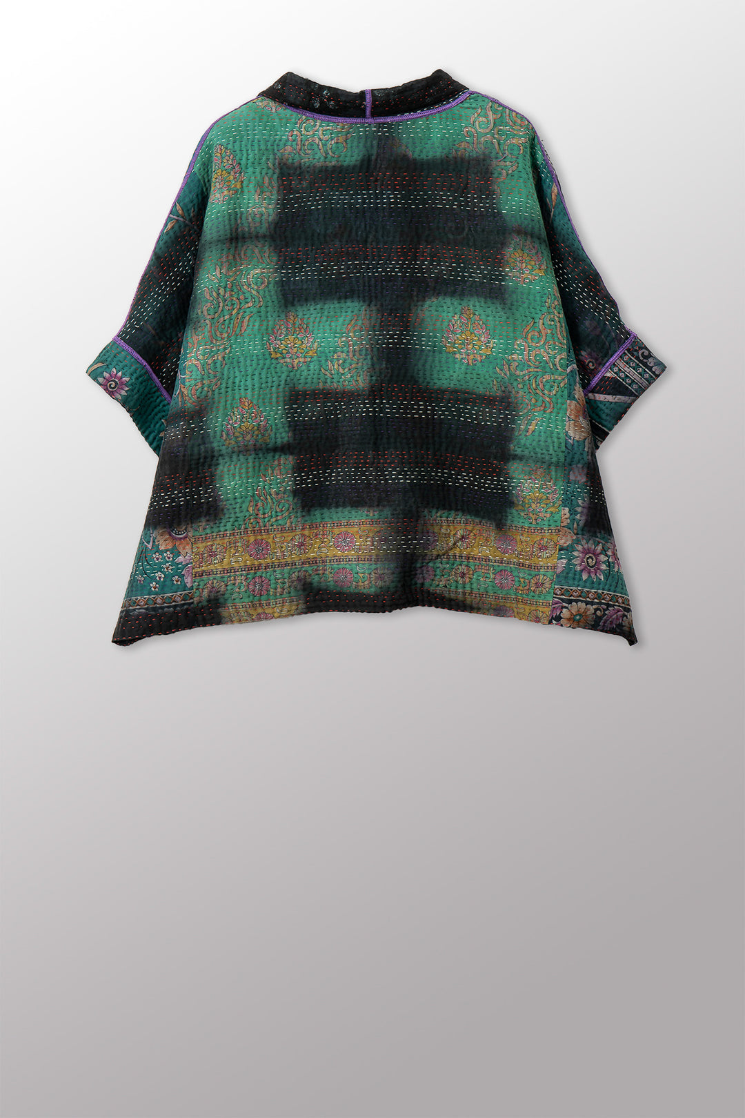 VINTAGE COTTON GREY CLAMP TIE DYE KANTHA MINI PONCHO - su4060-0001a -