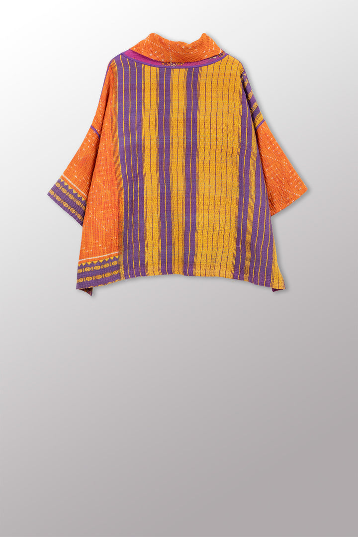 VINTAGE COTTON KANTHA COWL NECK PONCHO - cv4061-0035a -