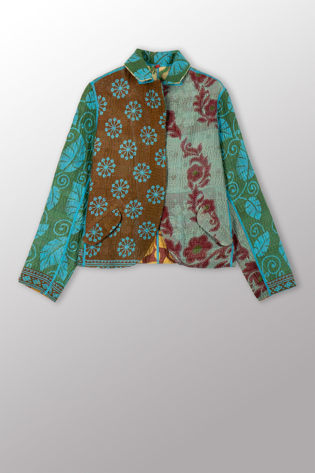COTTON OVERDYE KANTHA CROPPED BASIC JACKET - ov4096-ctel002m -