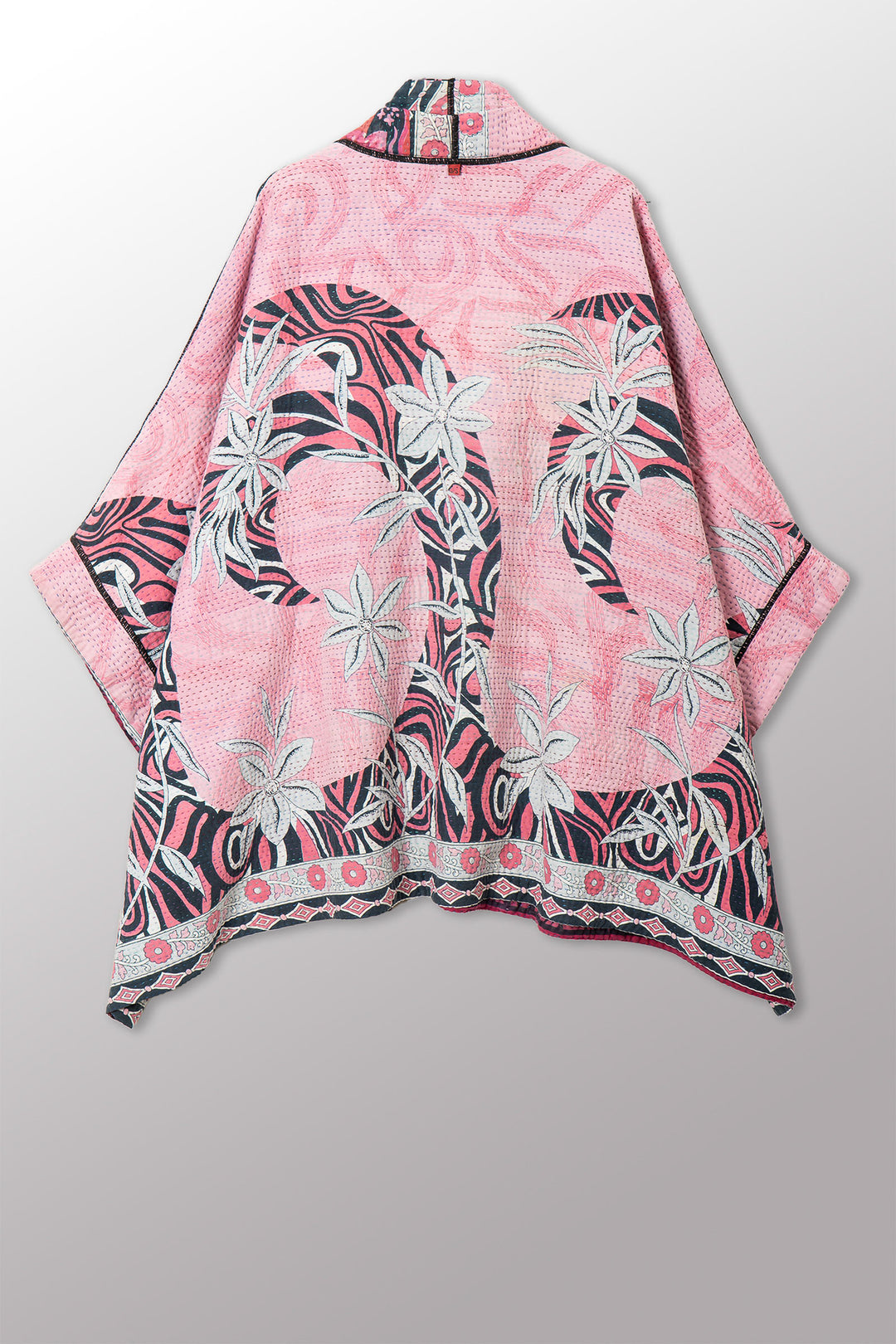 COTTON OVERDYE KANTHA DOUBLE COLLAR PONCHO - ov4323-cfus001a -