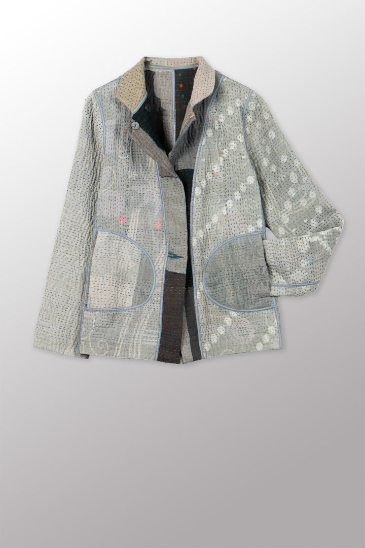 FRAYED PATCH KANTHA SIMPLE JKT - fi4022-glk -