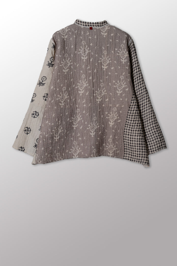 BBK PATCH KANTHA KAFTAN JACKET SHORT - bl-bbp4088-ivy -