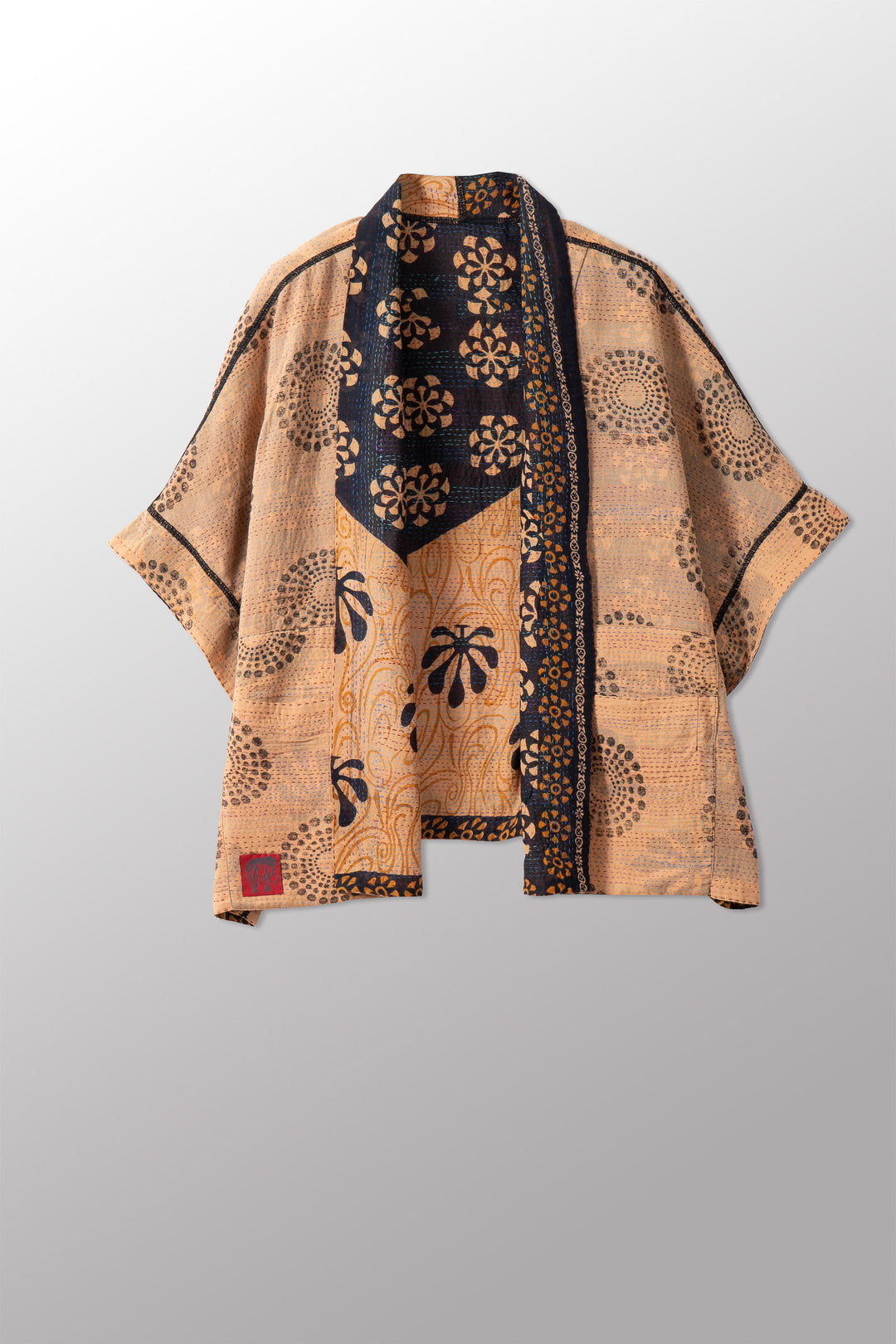 VINTAGE COTTON & NEW VOILE KANTHA MINI PONCHO - cn2060-0001a -
