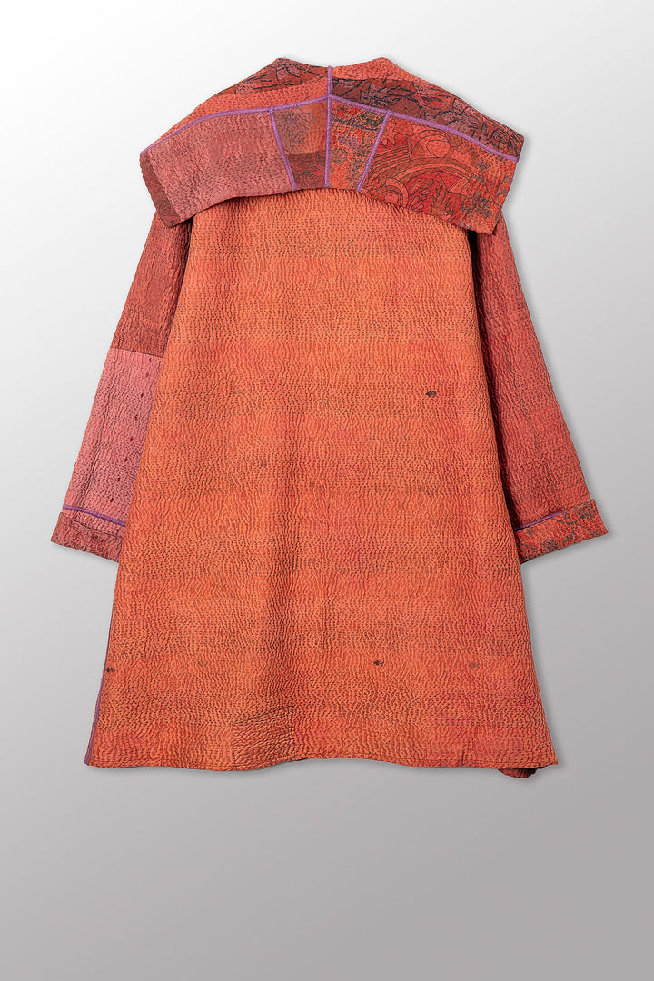 GEORGETTE JACQUARD VINTAGE SILK PATCH KANTHA POCKET MEDIUM COAT - gj4316-org -