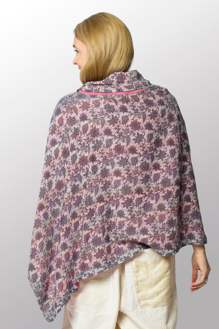 VINTAGE COTTON KANTHA COWL NECK LONG CAPE - cv2842-0003a -
