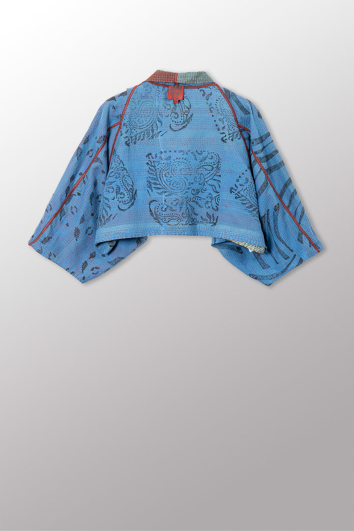 VINTAGE COTTON & NEW VOILE KANTHA PUFF SLV. SHRUG - cn2062-0006a -