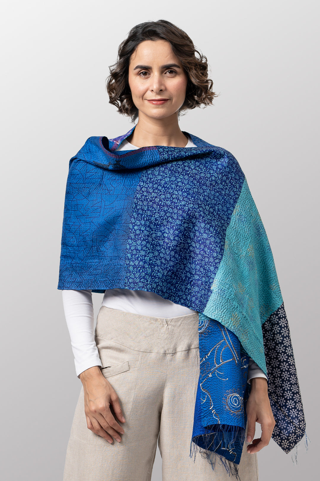 VINTAGE SILK PATCH KANTHA SCARF STANDARD - vp2801-blu -