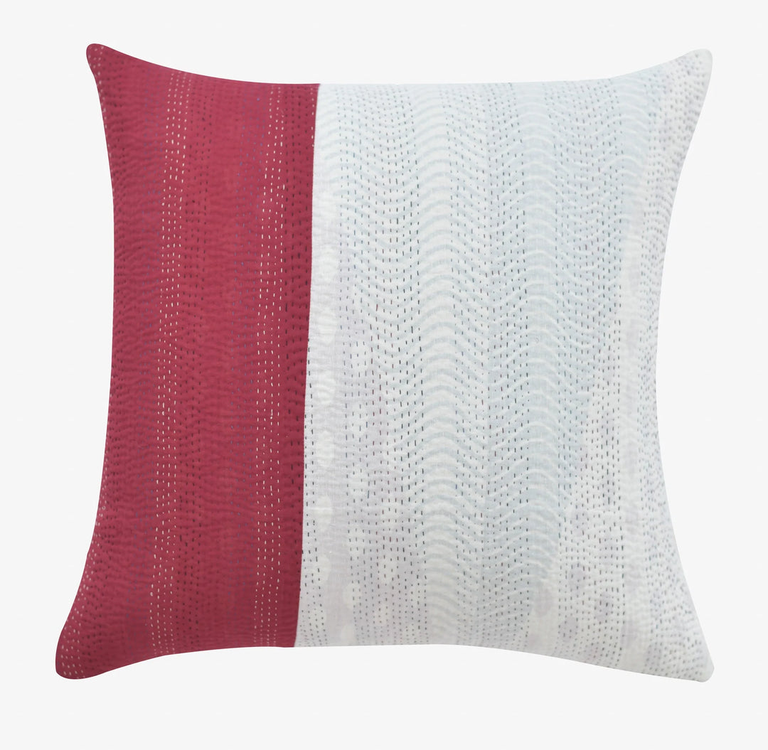 Monotone Ikat Handmade Vintage Kantha Pillow -Red