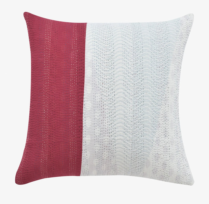 Monotone Ikat Handmade Vintage Kantha Pillow -Red