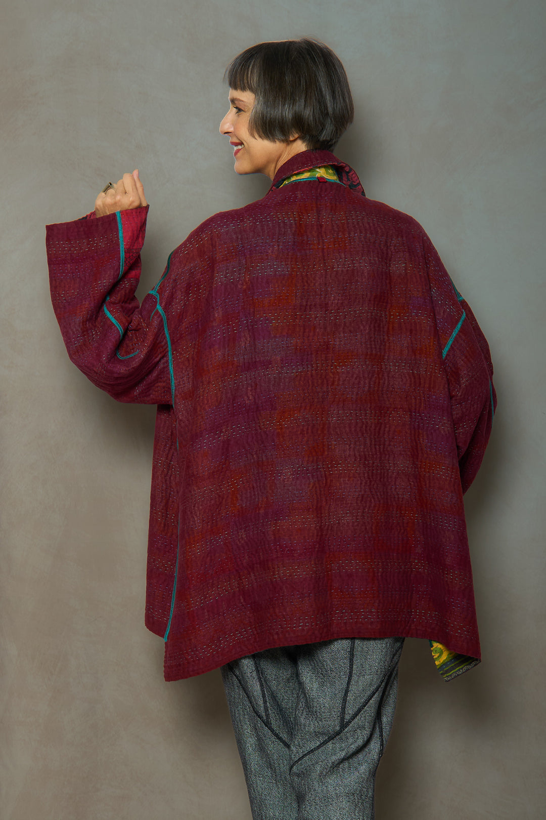 VINTAGE COTTON KANTHA OVERSIZED MINI COAT - cv4332-0042a -
