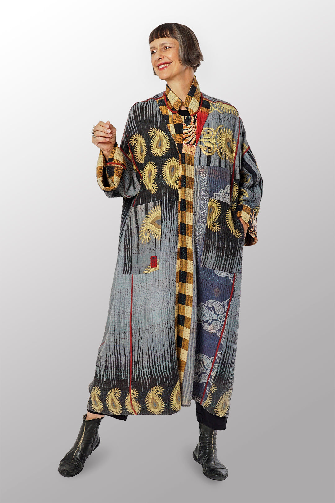 VINTAGE COTTON KANTHA OVERSIZED COAT - cv4326-0054a -