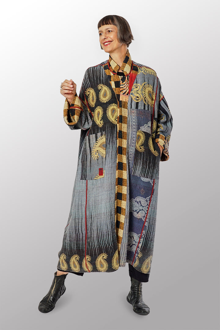 VINTAGE COTTON KANTHA OVERSIZED COAT - cv4326-0054a -