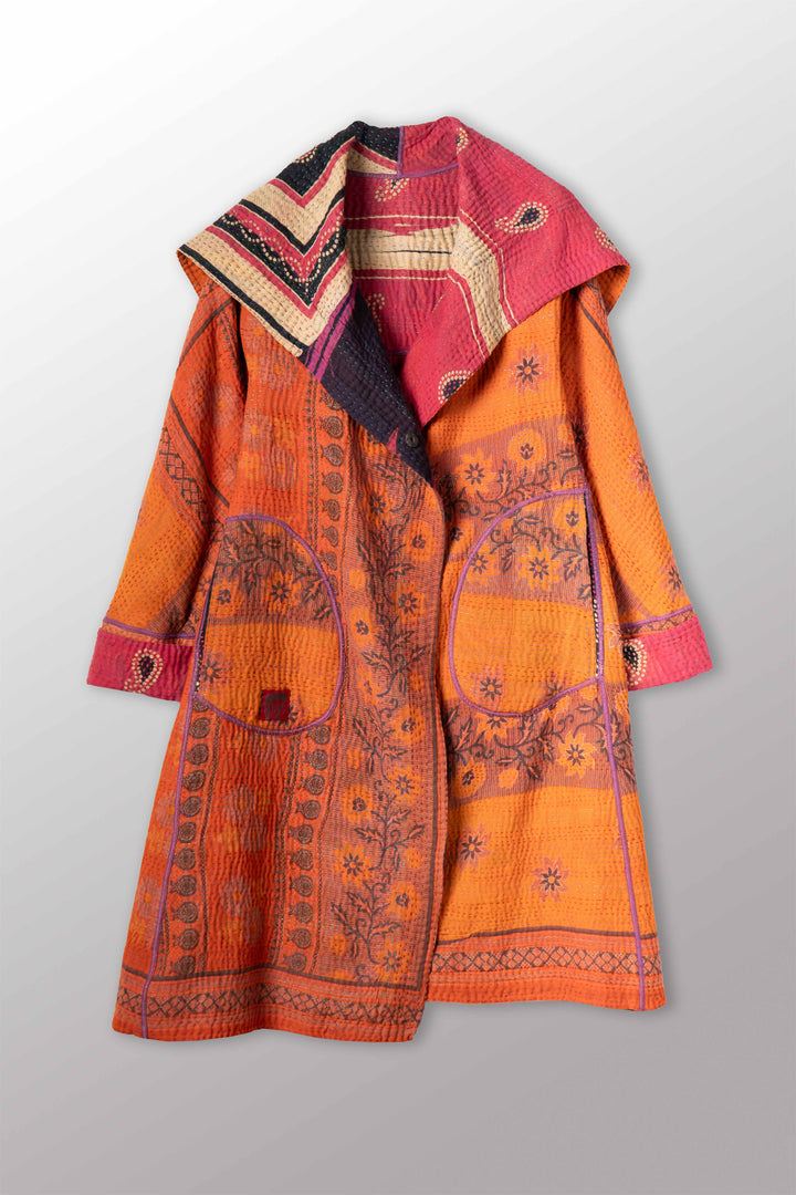 VINTAGE COTTON KANTHA A-LINE COAT - cv4309-0066a -