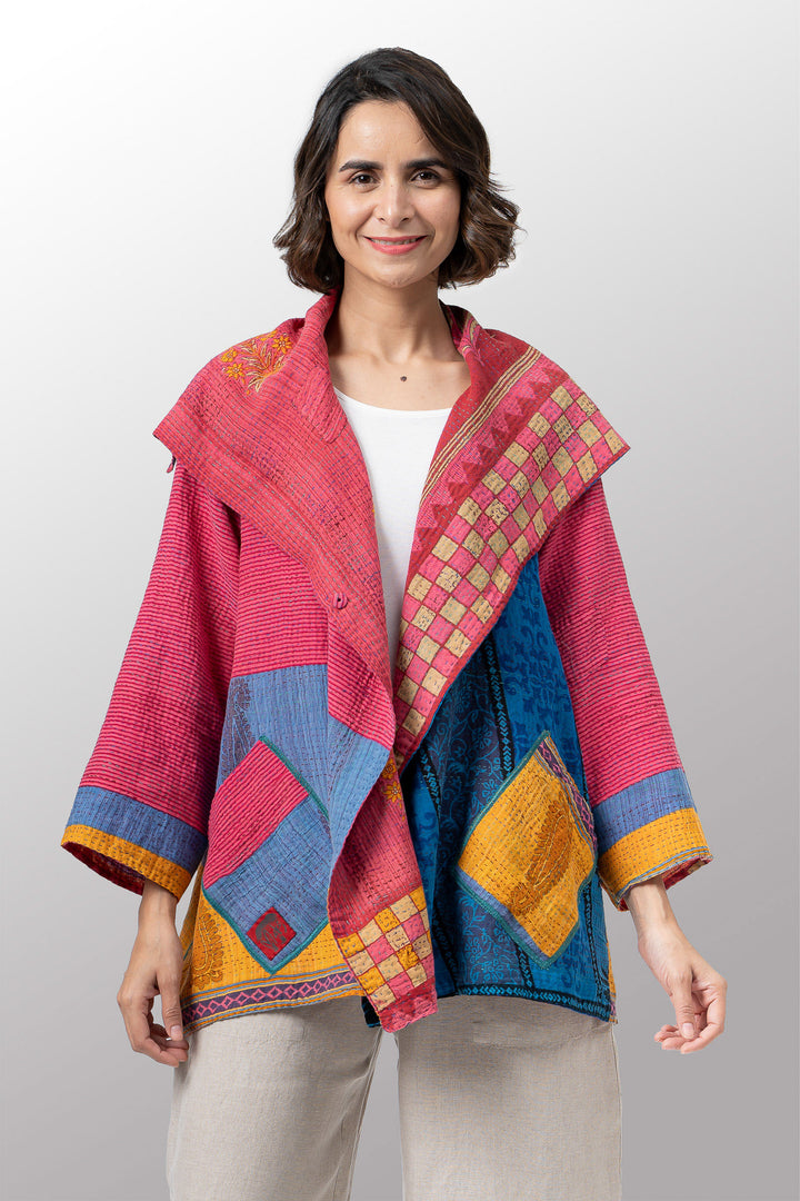 VINTAGE COTTON KANTHA FLARE JKT - cv2010-0067a -