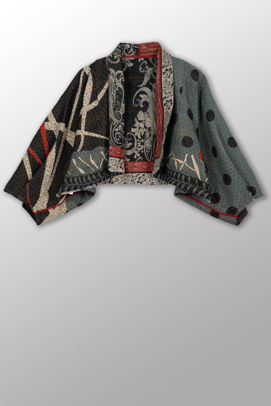 DOT & PAISLEY KANTHA PUFF SLV. SHRUG - dp4062-nvy -