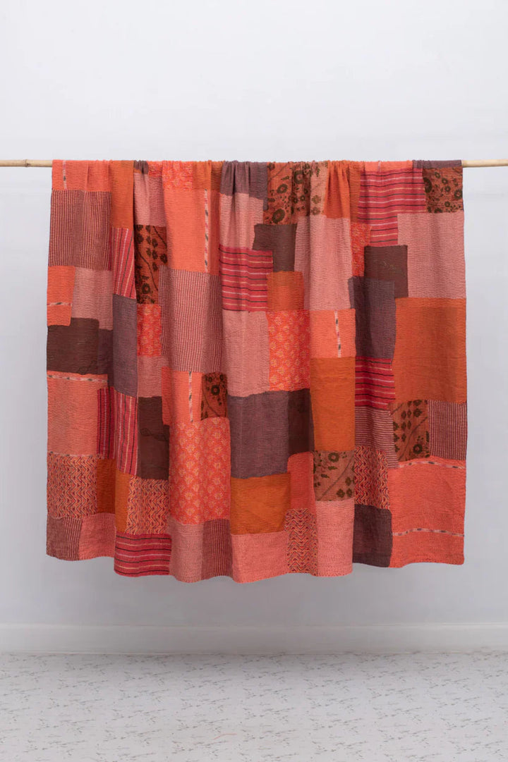 Ombre Patch Vintage Cotton Kantha Table Covers -Orange