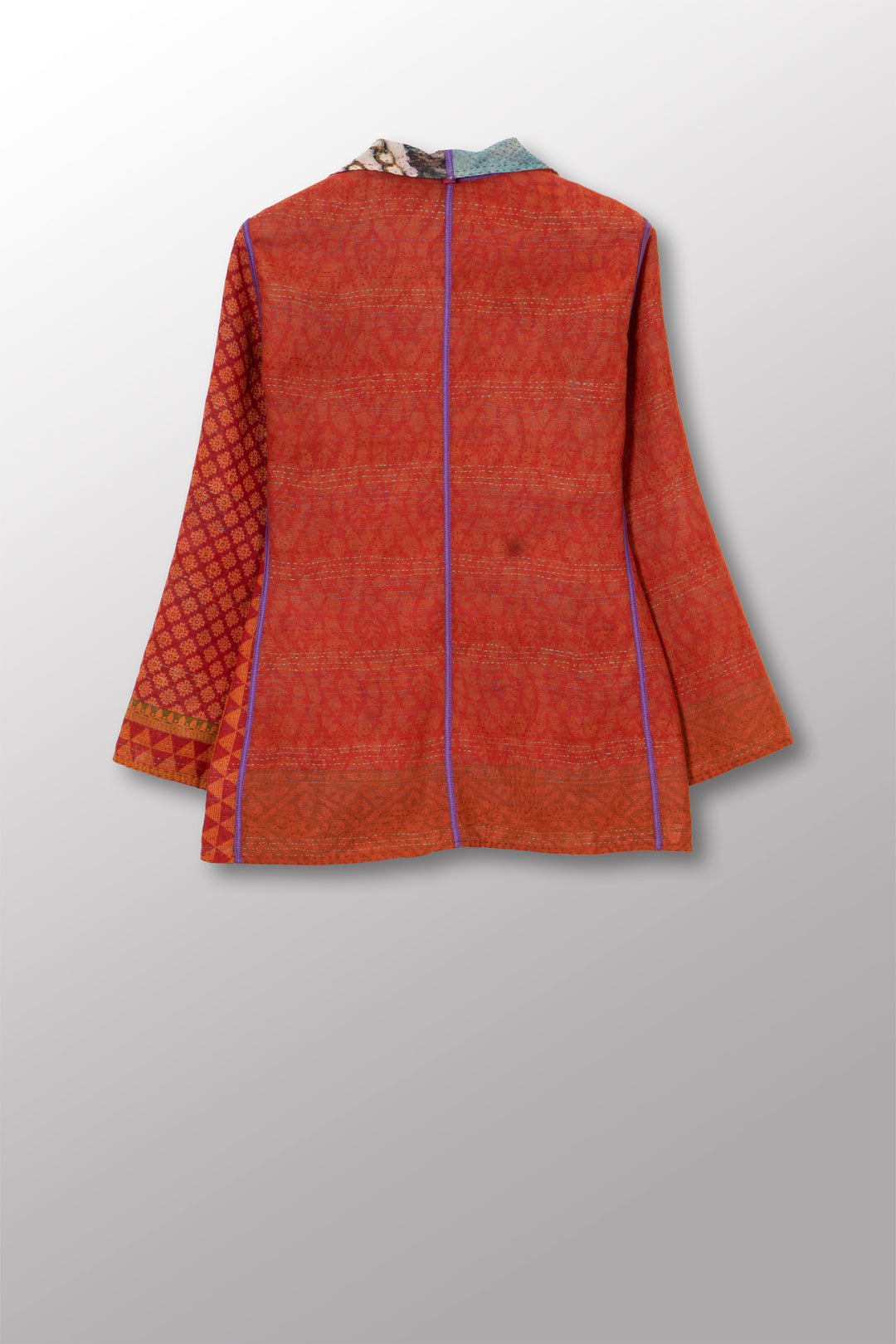 VINTAGE SILK GEORGETTE COTTON KANTHA SHORT JKT - gc2007-0003s -
