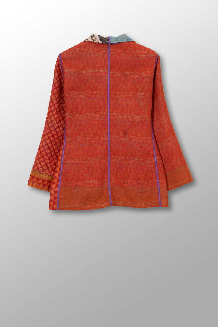 VINTAGE SILK GEORGETTE COTTON KANTHA SHORT JKT - gc2007-0003s -