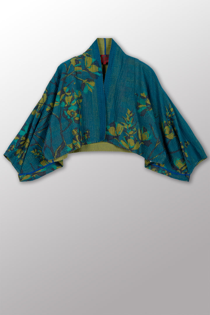 BLOOMING FLOWERS KANTHA PUFF SLV. SHRUG - bf4062-grn -