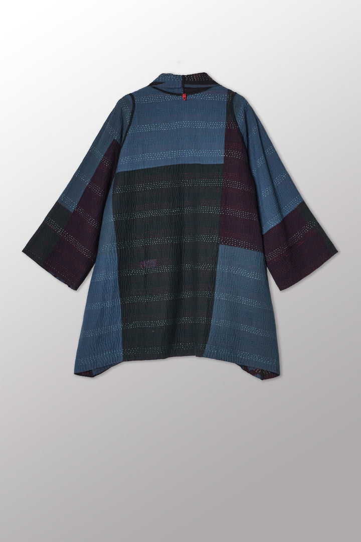OVERDYED MONOTONE IKAT KANTHA A-LINE JKT - ov-mi4003-nvy -