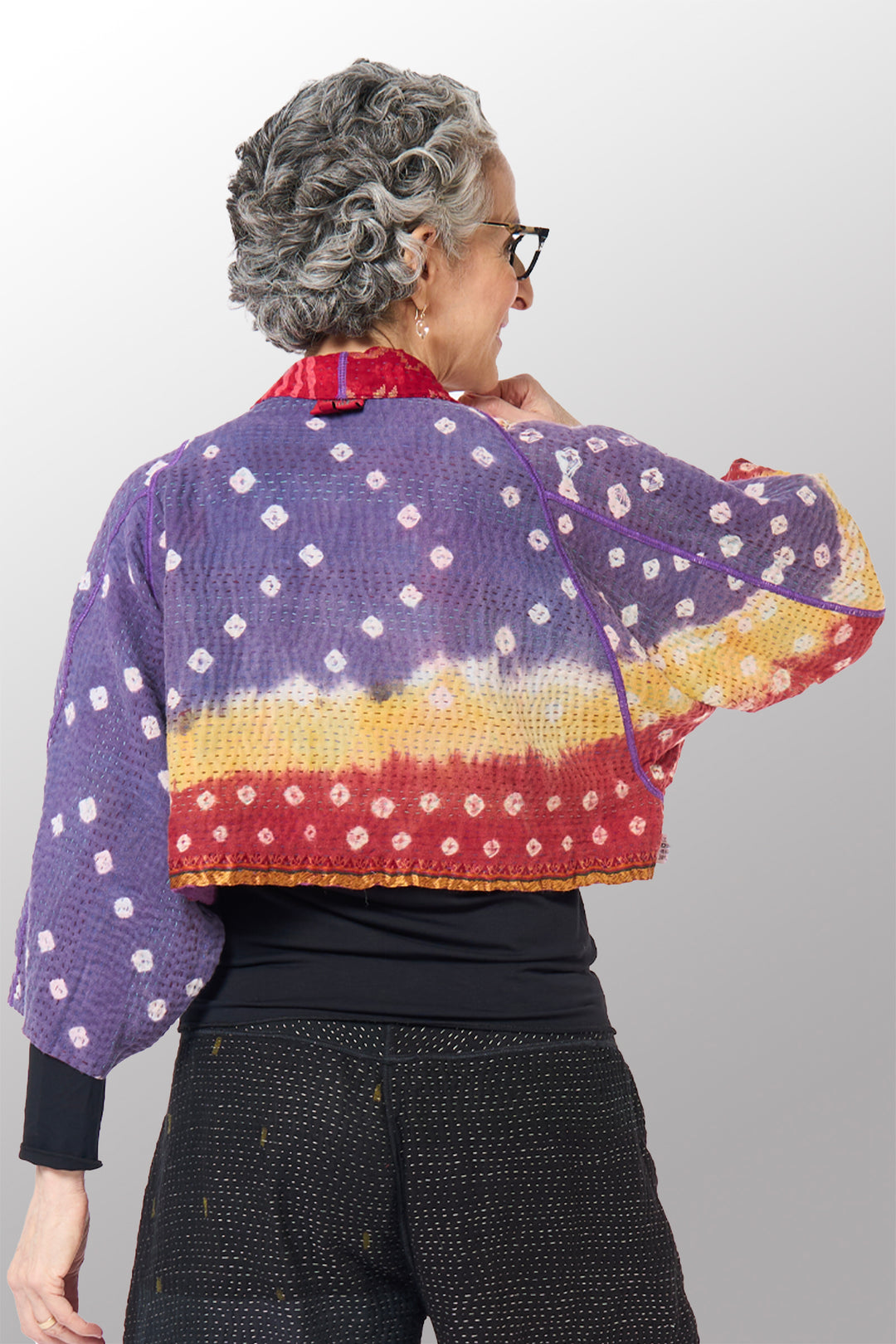 VINTAGE COTTON KANTHA  PUFF SLV. SHRUG - cv4062-0054a -
