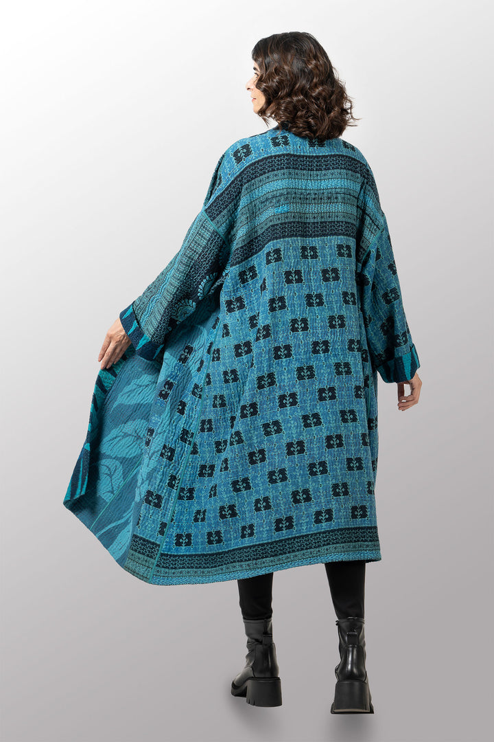 COTTON OVER DYE KANTHA NEW OVERSIZED COAT - ov4342-ctel002a -