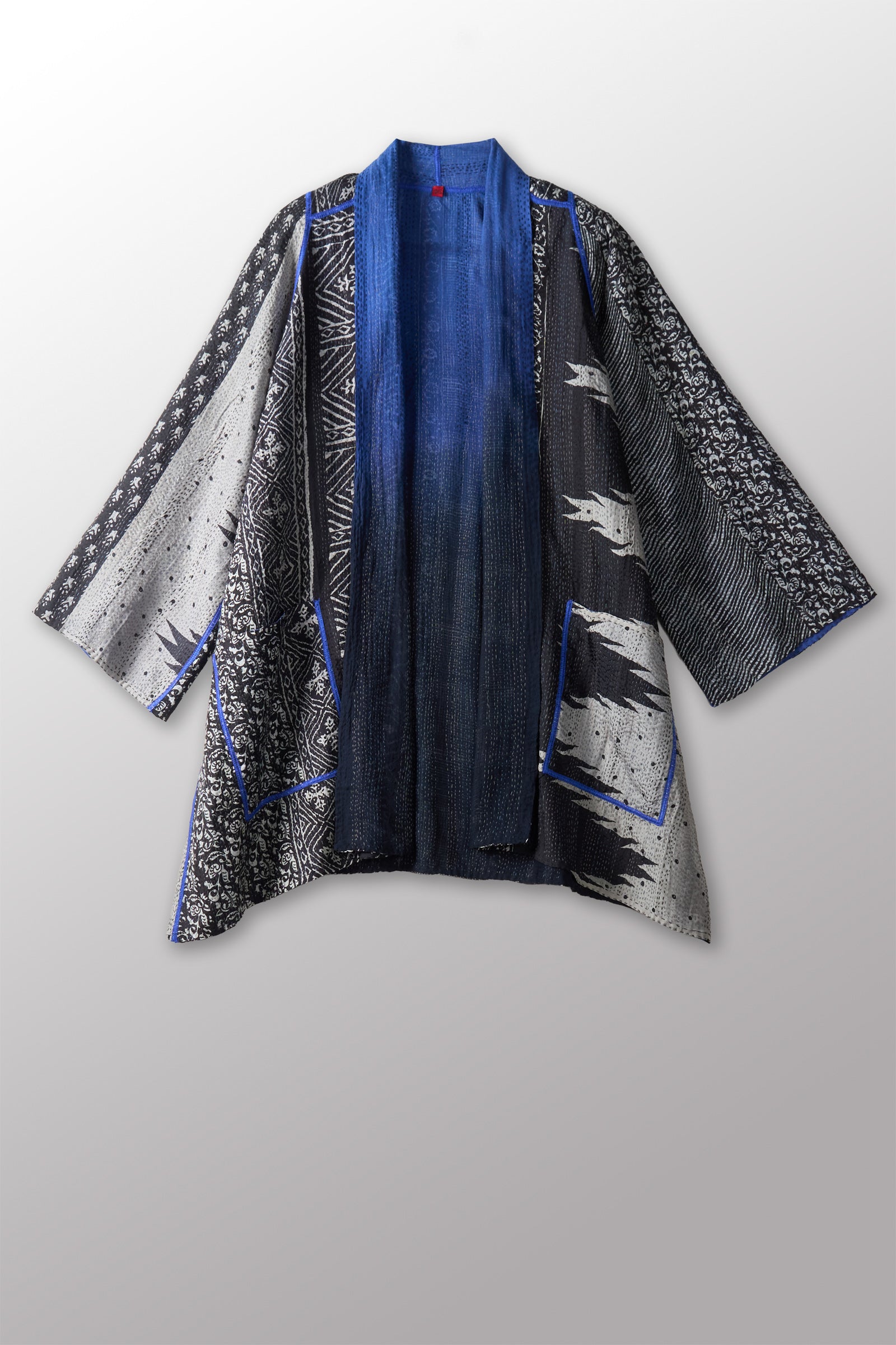 SILK COTTON OMBRE PRINT KANTHA A-LINE JKT - os2003-blk