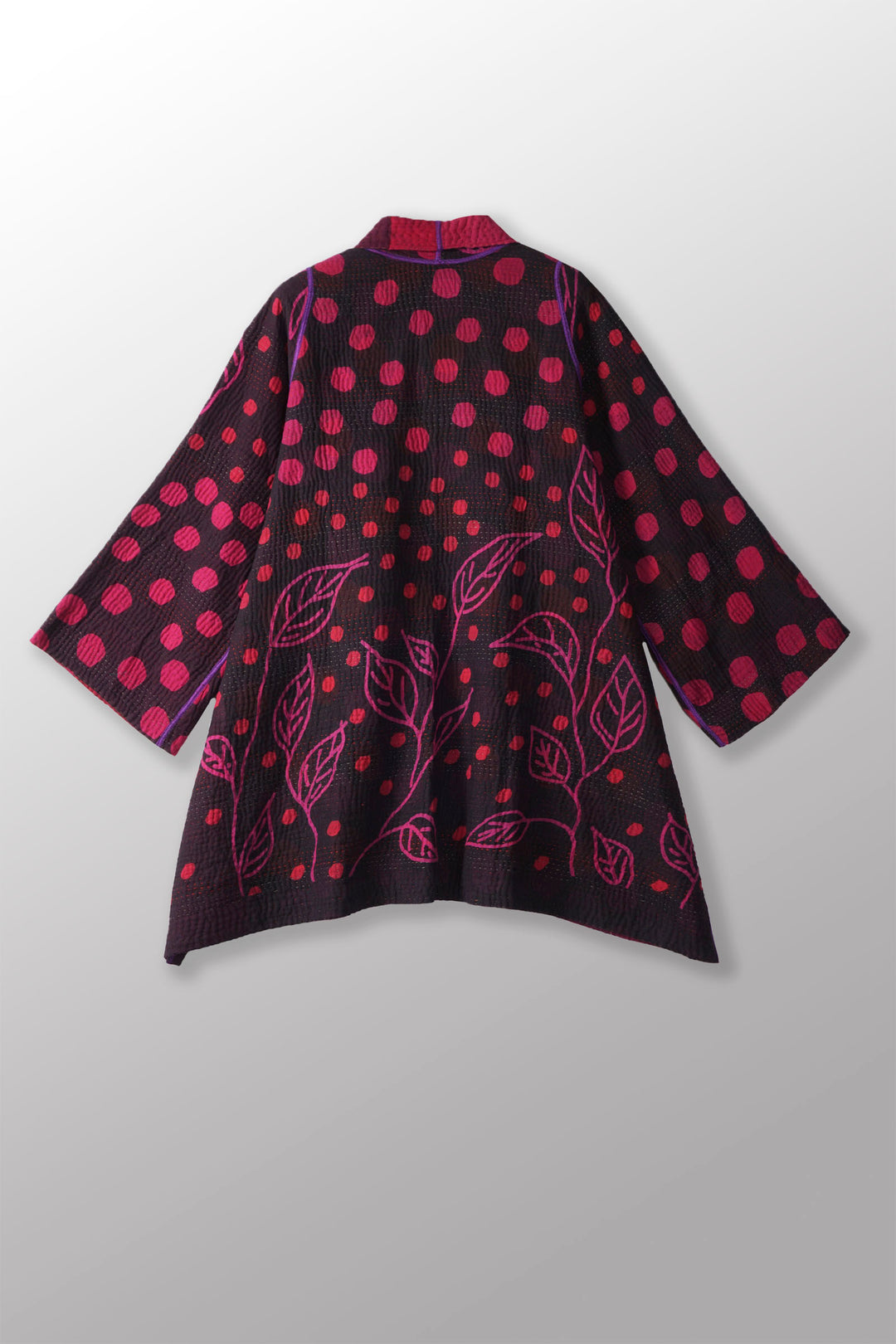 OVERDYED POLKA DOTS & LEAVES KANTHA A-LINE JACKET - dl4003-fus -