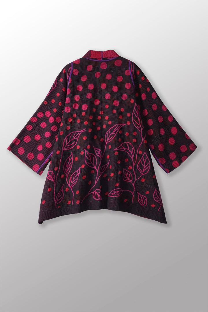 OVERDYED POLKA DOTS & LEAVES KANTHA A-LINE JACKET - dl4003-fus -