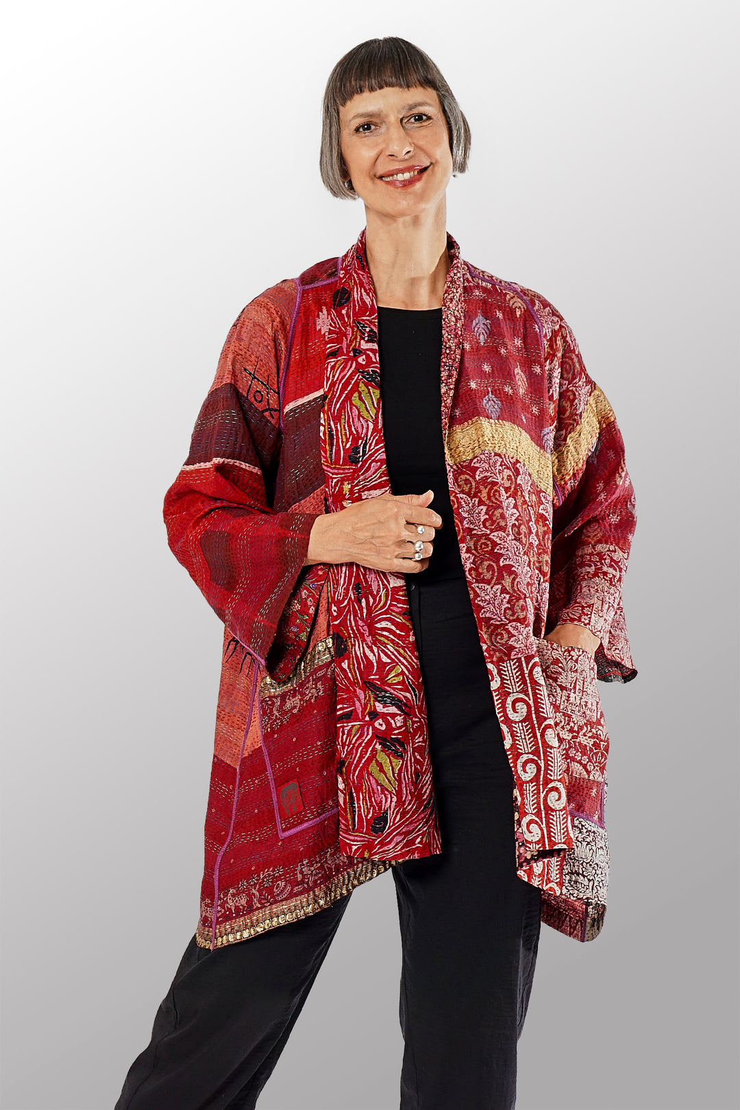 VINTAGE SILK KANTHA A-LINE JKT - sv2003-0371a -