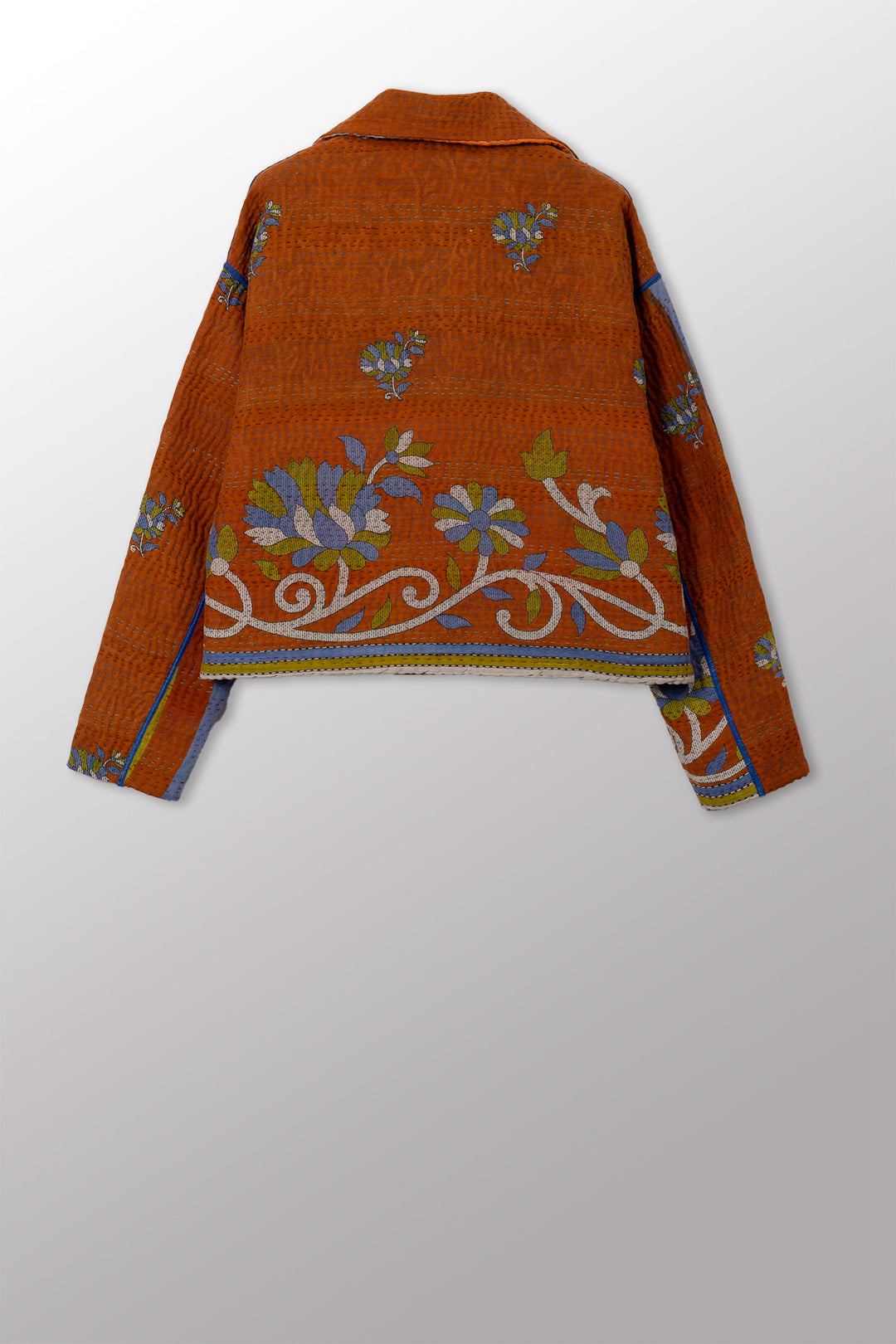 VINTAGE COTTON KANTHA NEW LAPELED SHORT JACKET - cv4j101-0001s -