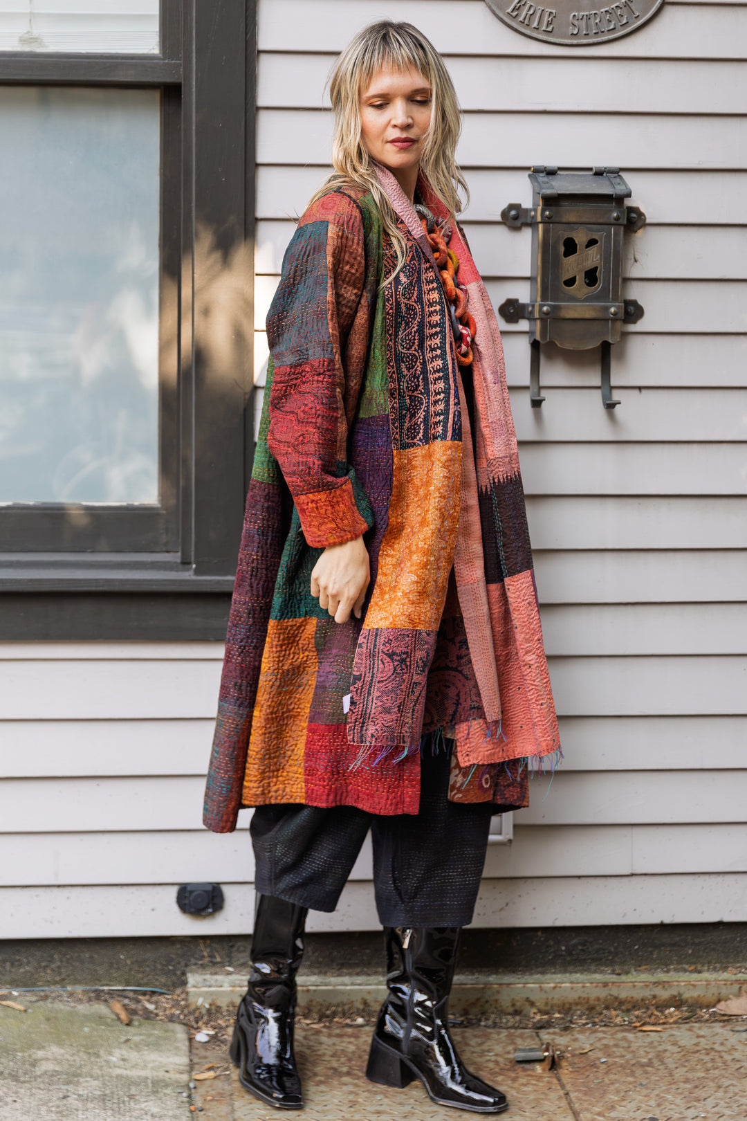 JACQUARD SILK KANTHA KAFTAN COAT - js4343-cbrn001s -