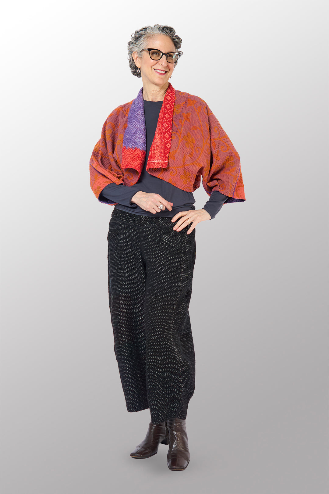 COTTON OVERDYE KANTHA PUFF SLV. SHRUG - ov4062-corg001a -