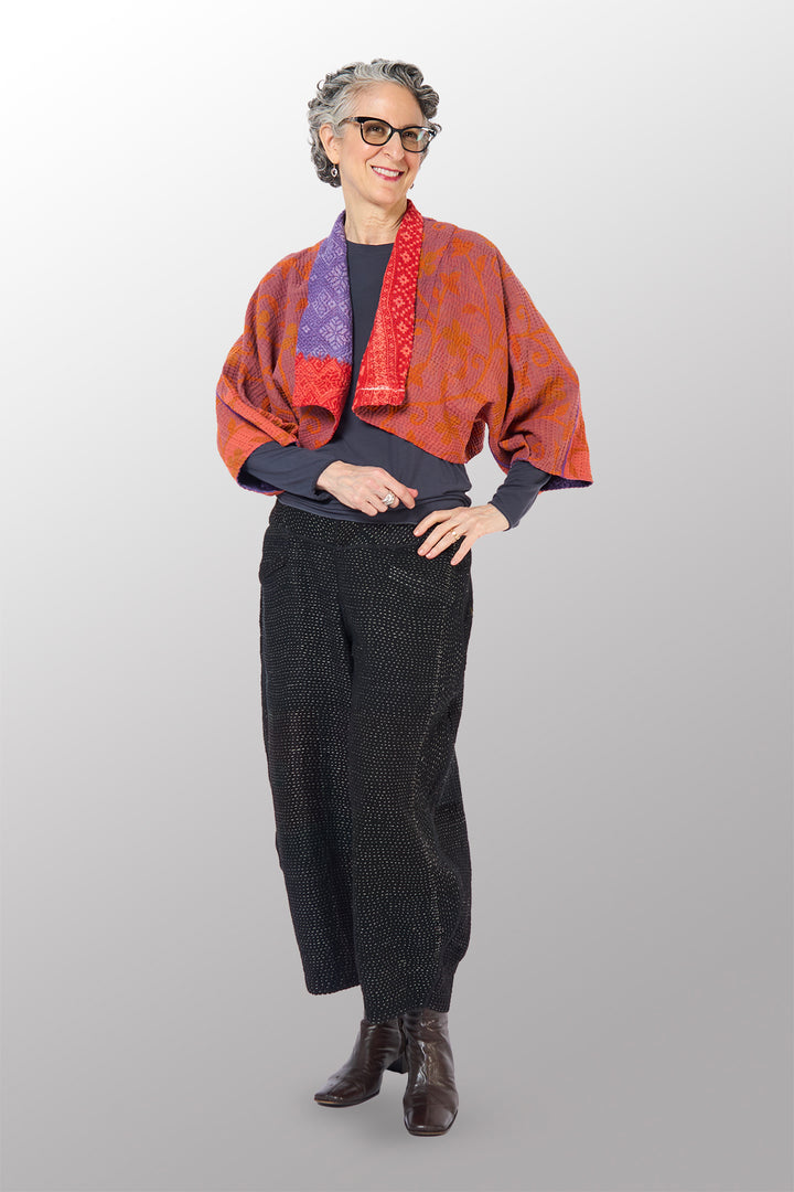 COTTON OVERDYE KANTHA PUFF SLV. SHRUG - ov4062-corg001a -