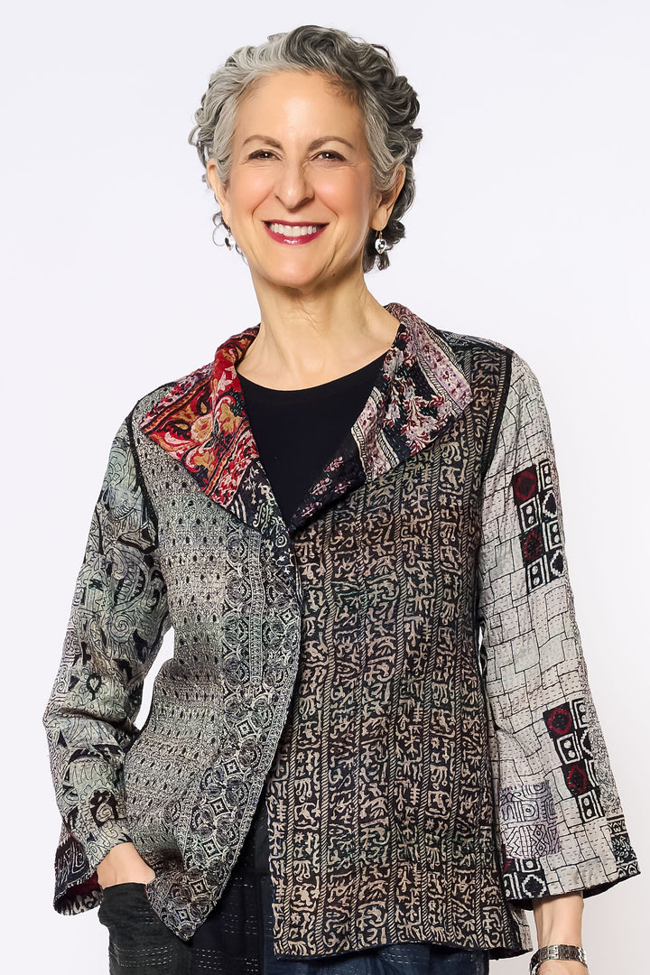 VINTAGE SILK KANTHA SHORT JKT - sv2007-0071s -