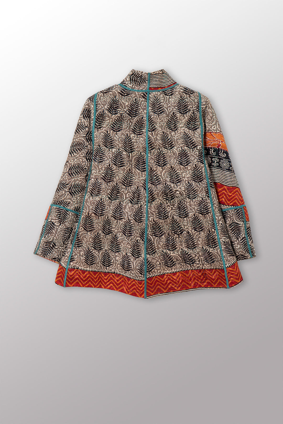 VINTAGE SILK GEORGETTE COTTON KANTHA FLARE SHORT JACKET - gc4011-0001s -