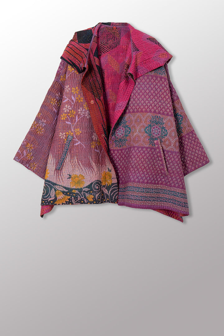 COTTON OVERDYE KANTHA HOODIE PONCHO - ov4064-cfus011a -