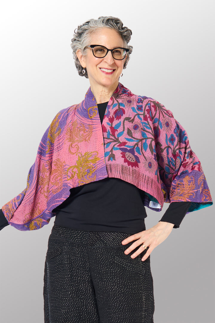 COTTON OVERDYE KANTHA PUFF SLV. SHRUG - ov2062-ctel001a -