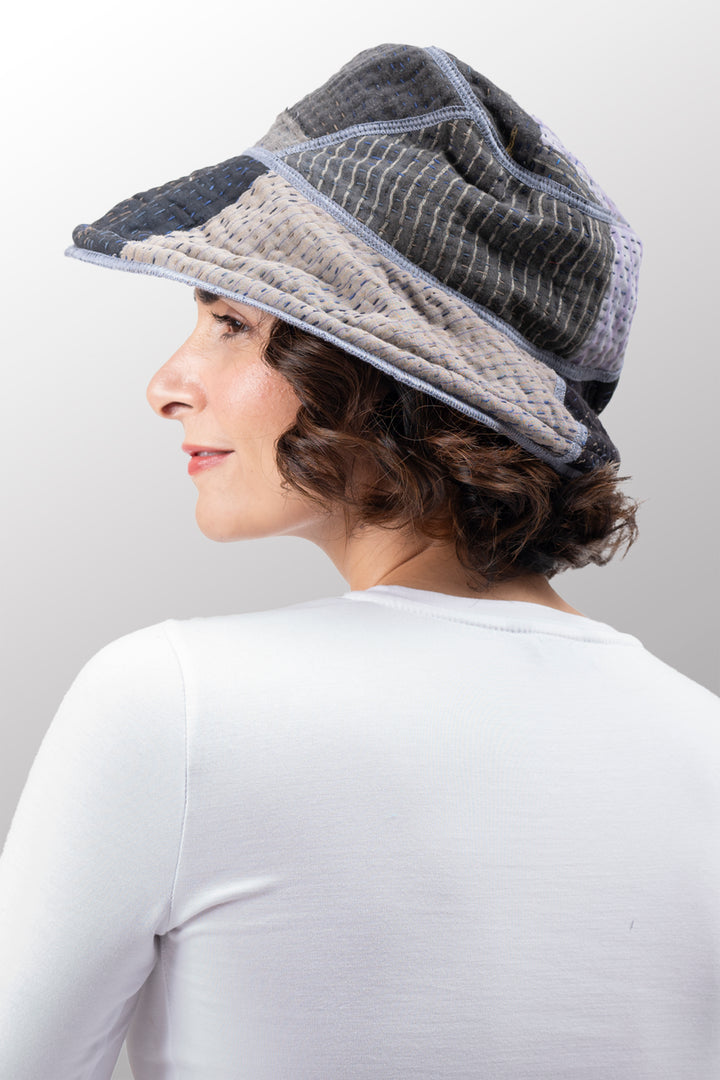 FRAYED PATCH KANTHA CIRCULAR CUT BRIM HAT - fi4882-glk -