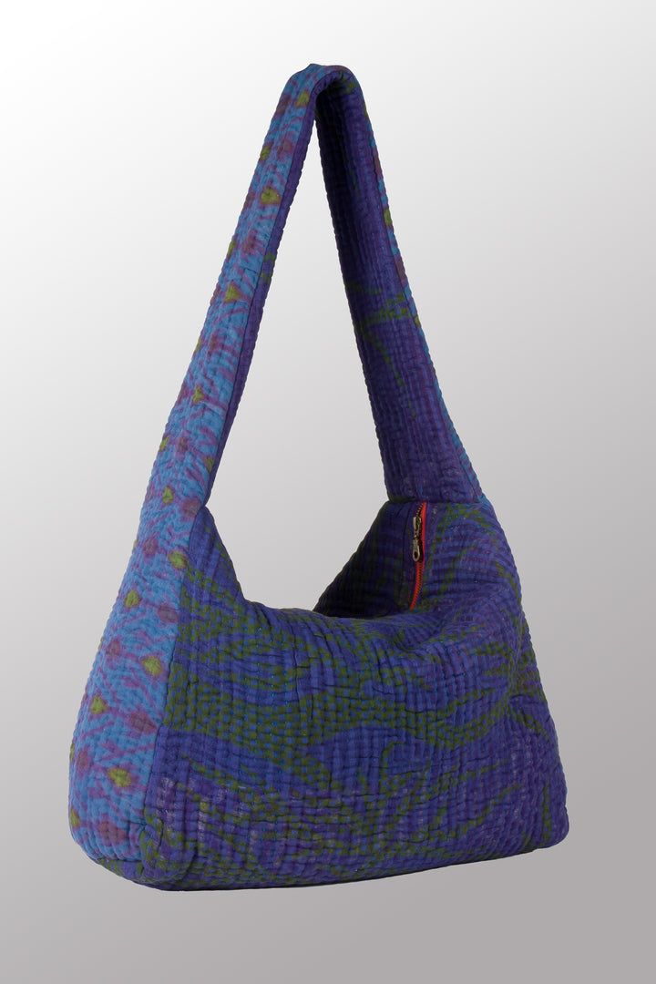 Quilted Overdye Cotton Kantha Oversized Hobo Bag - mm-oq5870-cblu005a -