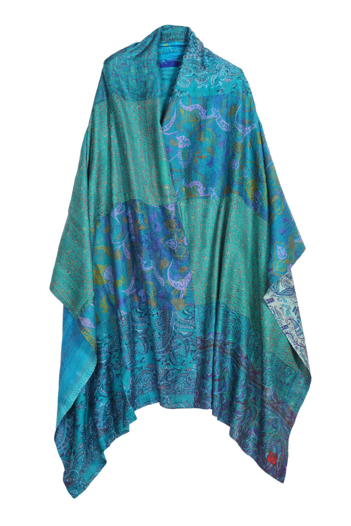 VINTAGE SILK KANTHA SHAWL LARGE - sv2803-0007a -