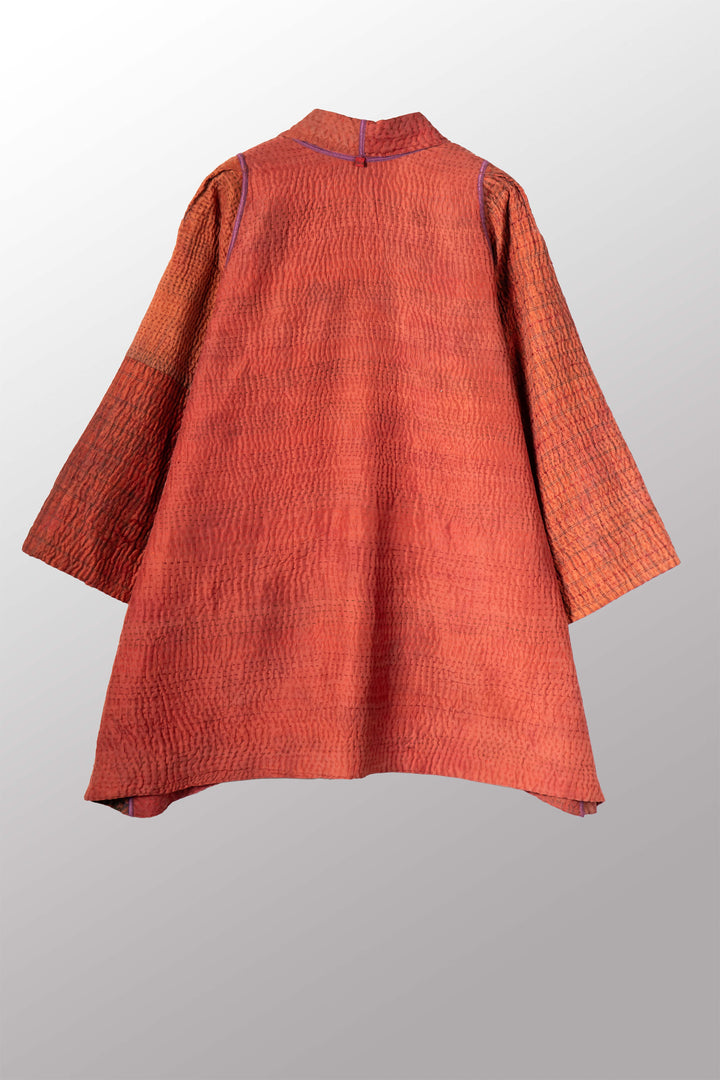 GEORGETTE JACQUARD VINTAGE SILK PATCH KANTHA A-LINE JACKET - gj4003-org -