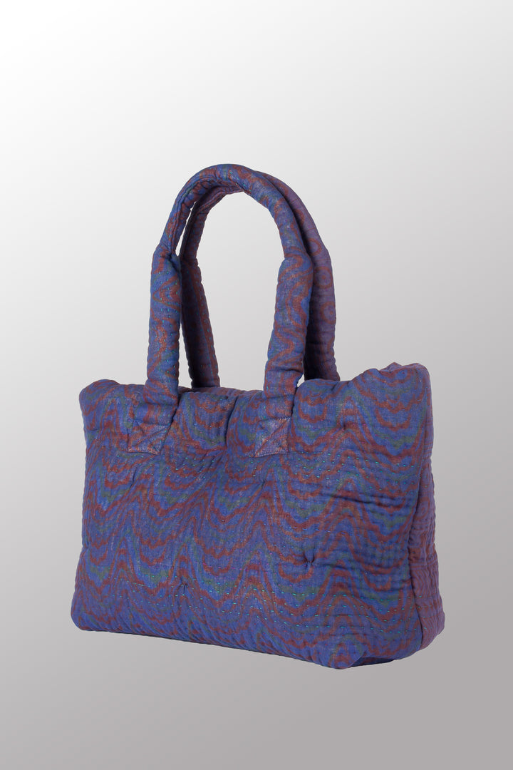 Quilted Overdye Cotton Kantha Wide Tote - mm-oq5869-cblu007a -
