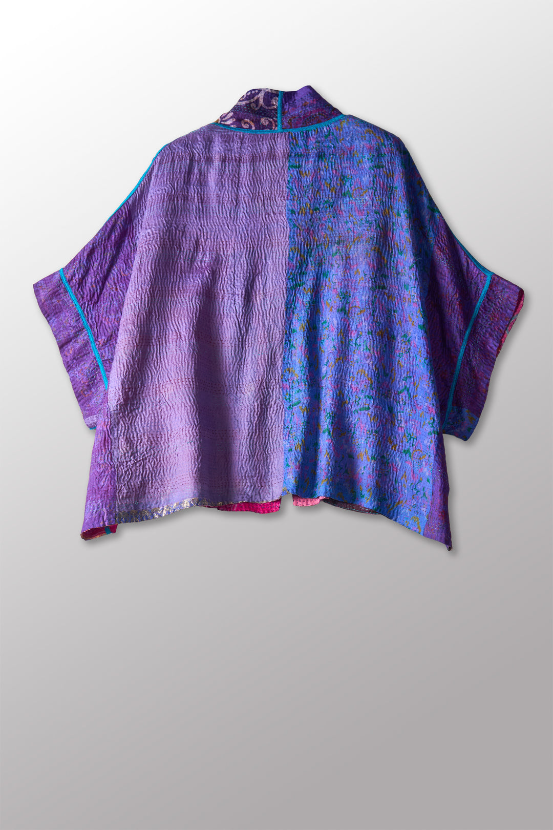 VINTAGE SILK KANTHA MINI PONCHO - sv2060-0007a -
