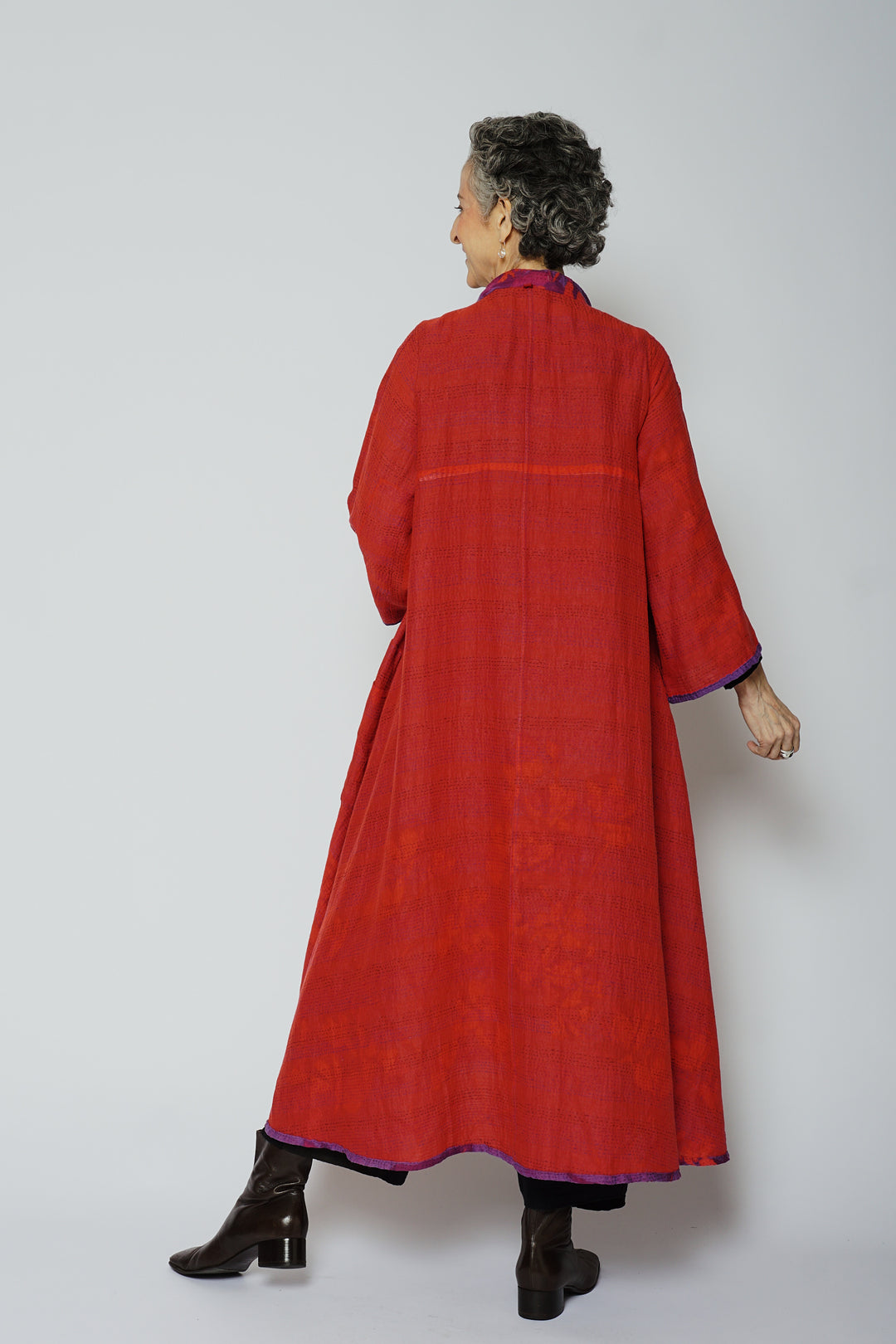 BLOOMING FLOWERS KANTHA V-NECK FLARE SLEEVE DRESS - bf2445-prp -