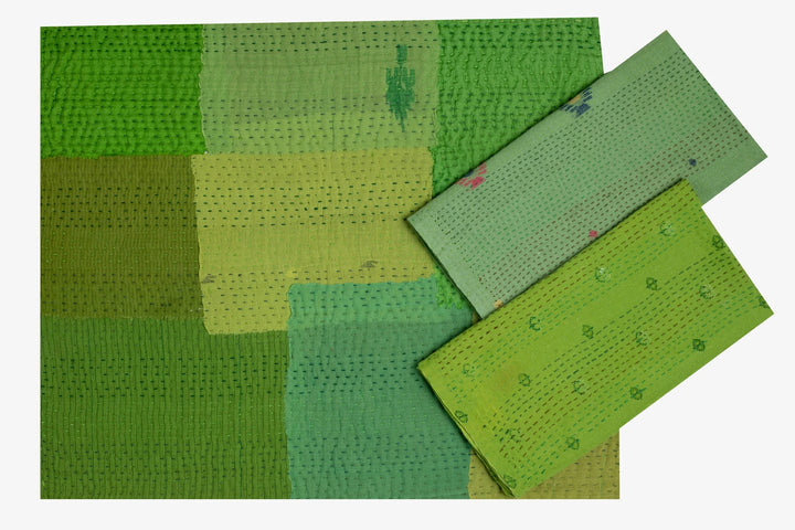 Mosaic Fray Handmade Vintage Kantha Napkin -Lime Green (Set of 2)