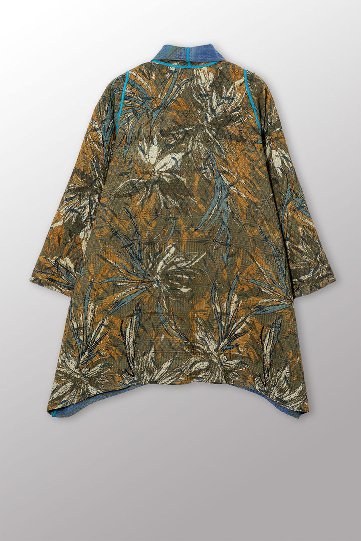 VINTAGE SILK GEORGETTE COTTON KANTHA A-LINE JACKET - gc4003-0004a -
