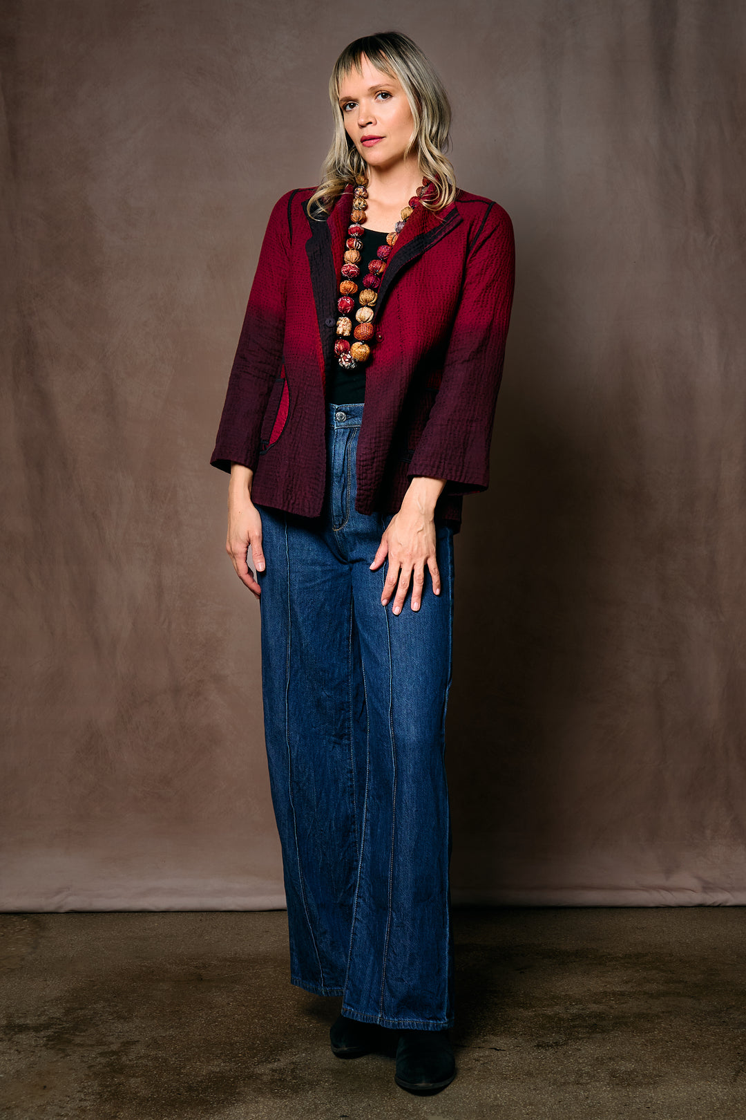 IKAT STRIPE KANTHA SHORT JACKET - is4007-drd -